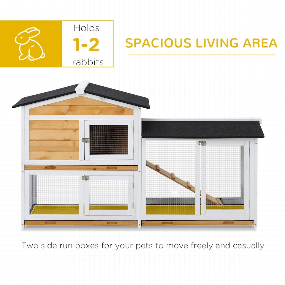 image 1 of PawHut Rabbit Hutch, Guinea Pig Hutch Wooden 2-Tier Cage w/Run, Yellow