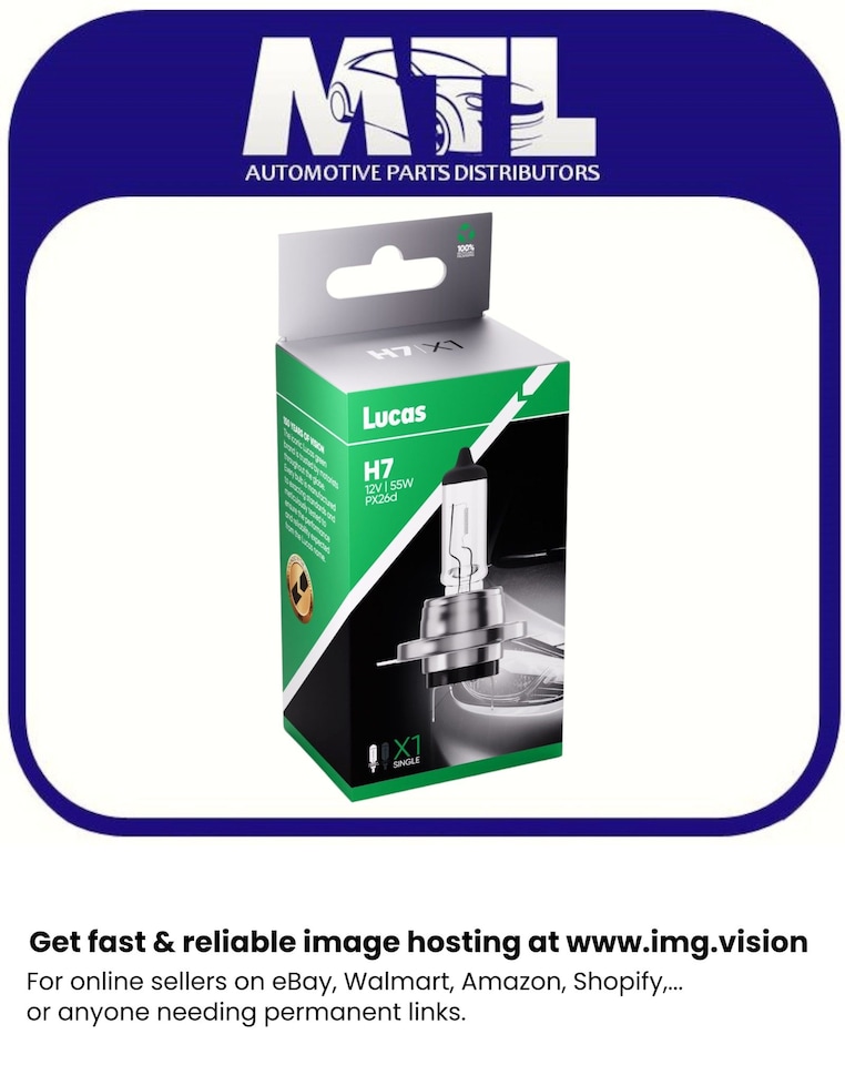 image 1 of Lucas LLB477 H7 12V 55W Halogen Car Bulb Single Pack Headlight Spotlight Fog Light Lamp