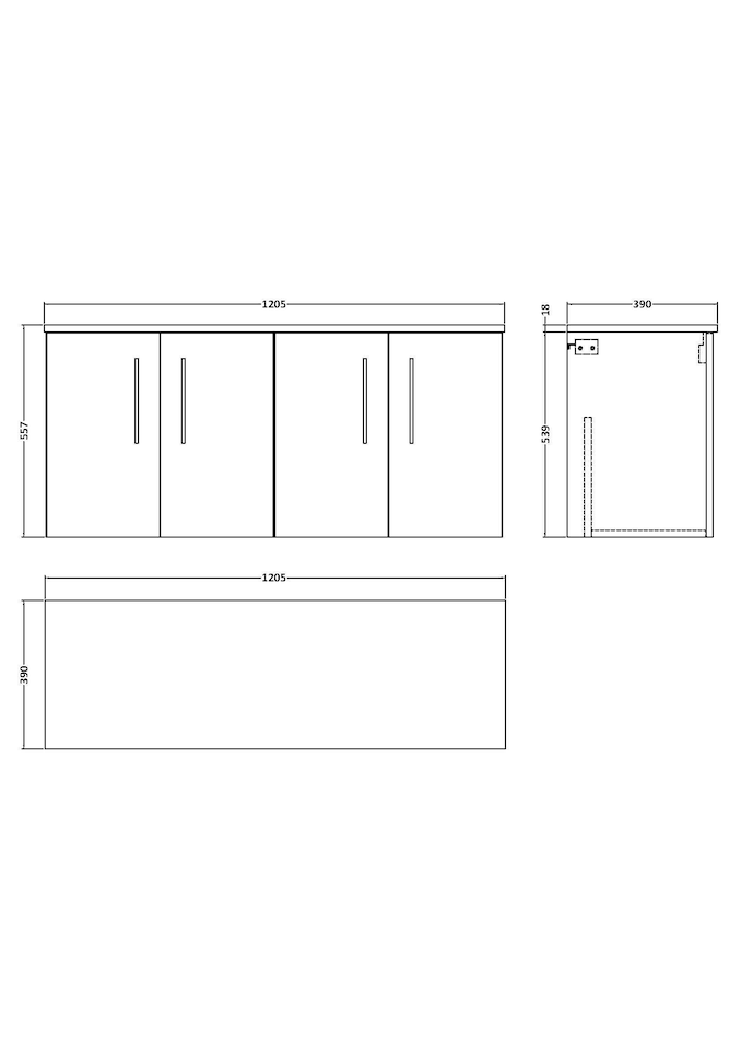 image 1 of Level 1200mm Wall Hung 4 Door Vanity Unit with Worktop - Satin Green