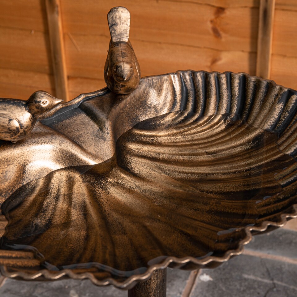 image 1 of 81cm Bronze Effect Garden Patio Bird Bath with Bird Sculptures | Bronze | Bronze