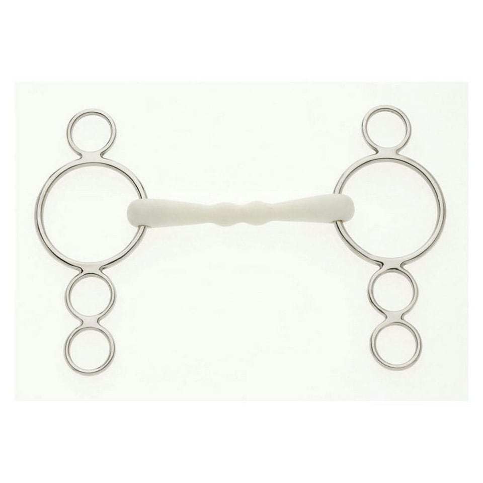 image 1 of Lorina Flexi Mullen Mouth 3 Ring Horse Dutch Gag - Silver - 5.5in