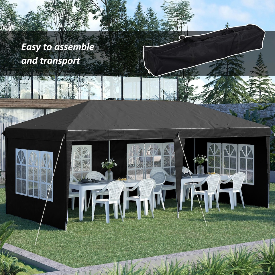 image 1 of Outsunny 3 x 6m Heavy Duty Gazebo Marquee Party Tent with Storage Bag Black