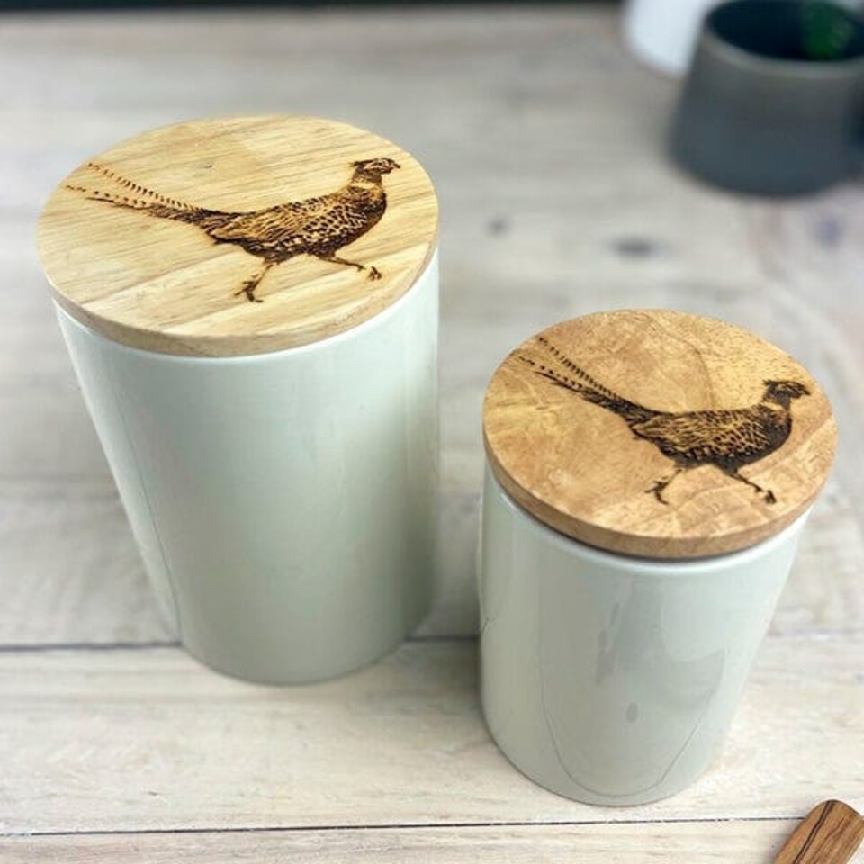 image 1 of The Just Slate Company Pheasant Oak & Ceramic Small Storage Jar