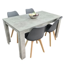 Dining Table Set Oak Effect Table With 4 White Plastic Chairs Dining Room Furniture | White | One Size | 5