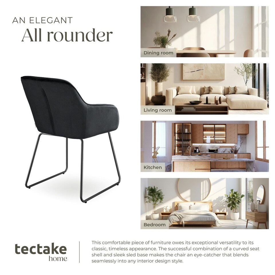 image 1 of Dining Chair Jeane - velvet look, cantilever frame - Set of 4 Black | Velvet Look Black/Black