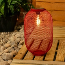 ValueLights Solar Powered Outdoor Red Metal Mesh Basket Garden Lantern Light