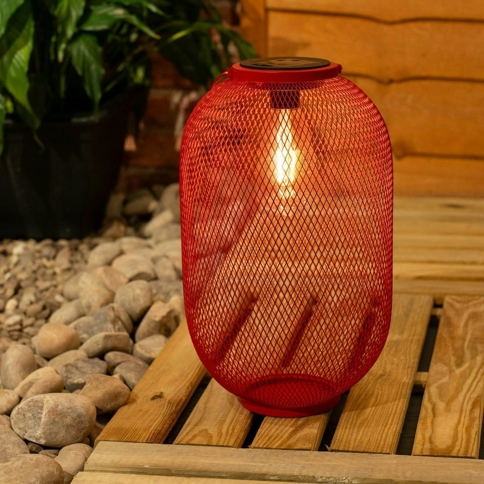 image 1 of ValueLights Solar Powered Outdoor Red Metal Mesh Basket Garden Lantern Light
