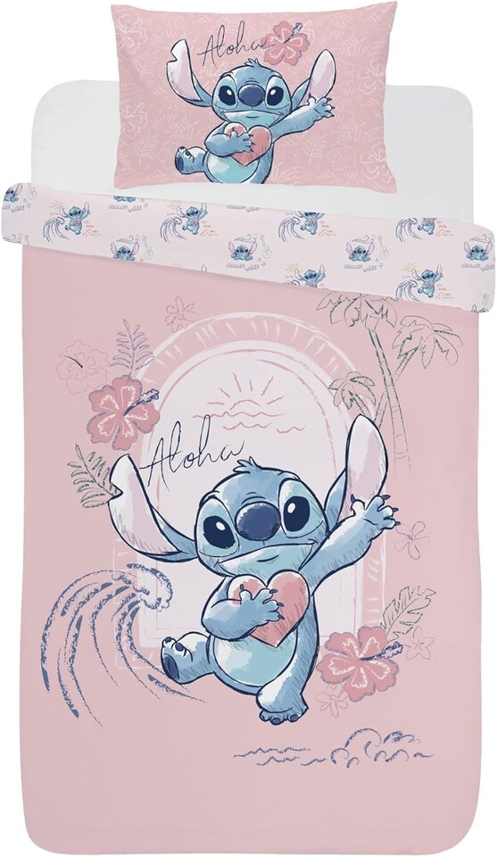 image 1 of Lilo & Stitch Single Duvet Cover Set Bedding Set - Aloha Pink | Pink | blue | Single