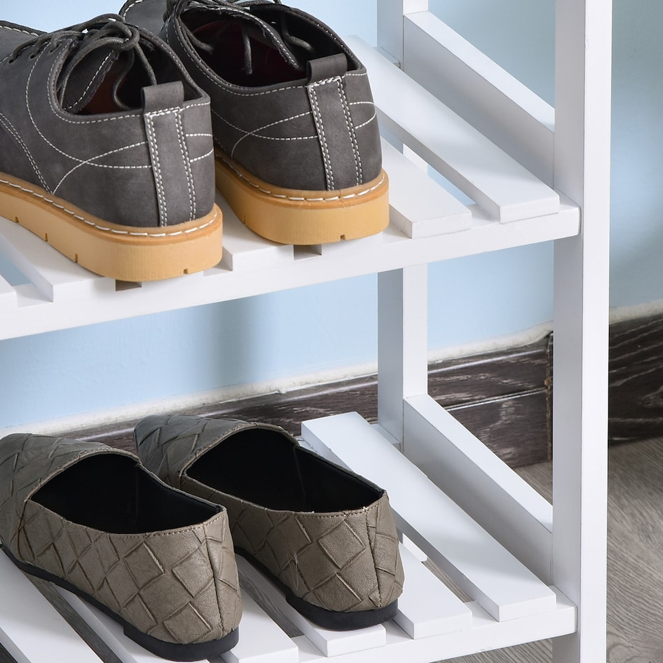 image 1 of HOMCOM 3-Tier Shoe Rack Wood Frame Slatted Shelves Spacious Open Hygienic Storage Home Hallway Furniture Family Guests 70L x 26W x 57.5H cm - White