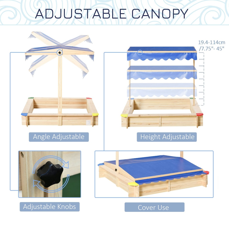image 1 of Outsunny Kids Wooden Cabana Sandbox Children Outdoor Playset w/ Bench Canopy