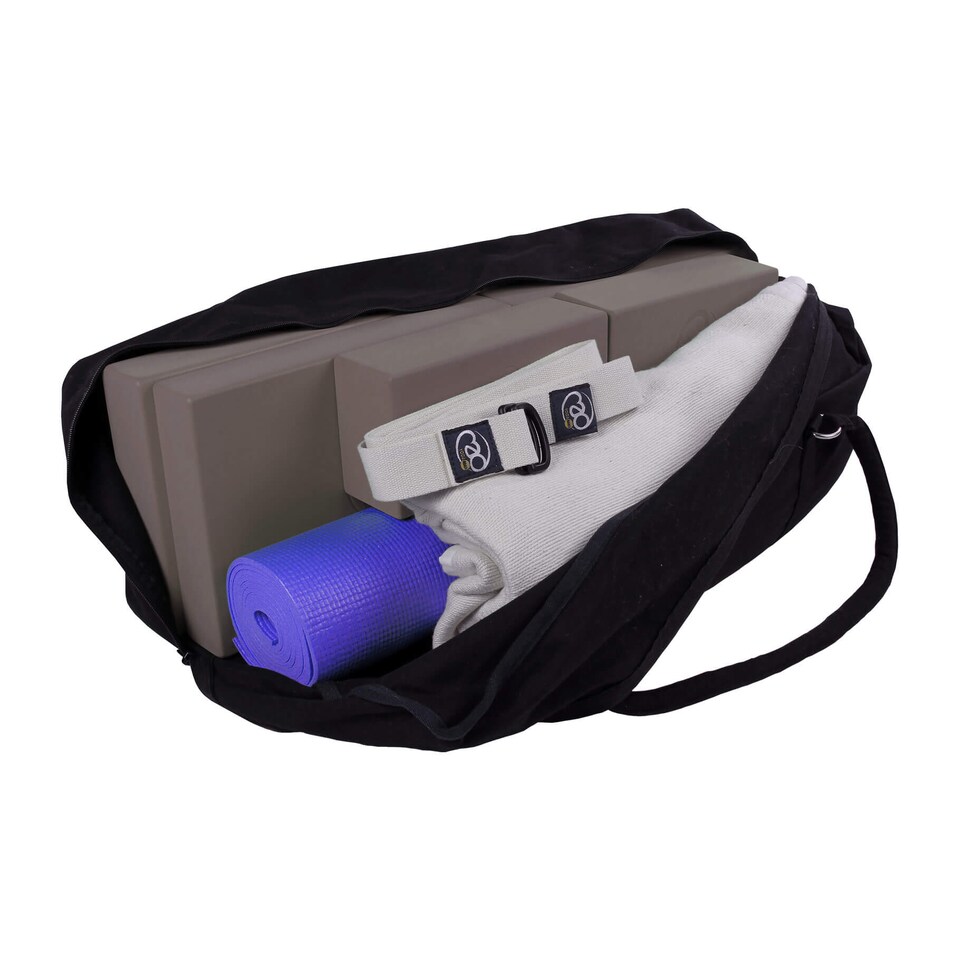image 1 of Fitness Mad Deluxe Yoga Kit Bag - 62cm Cotton Bag with Showerproof Lining (Black) | Black | Black | 62cm (L) x 22cm (W) x 22cm (H)