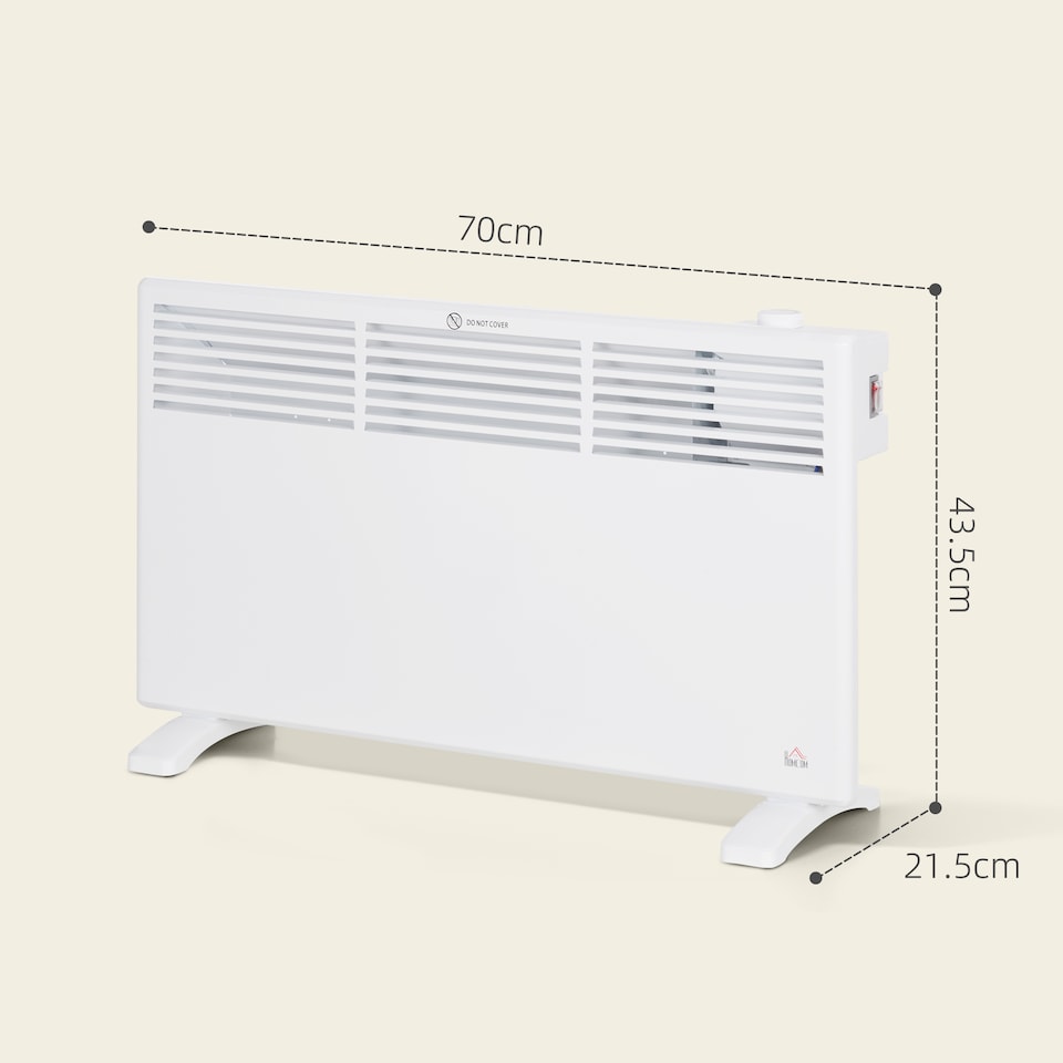 image 1 of HOMCOM Portable Panel Heater, 1500W Electric Space Heater with Adjustable Temperate, Overheat Protection, for Home Office Bedroom, White