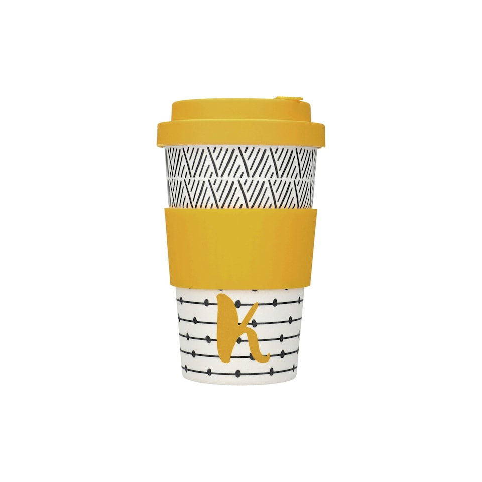 image 1 of KitchenCraft 410ml Bamboo A to Z Letter "K" Reuseable Mug Multi