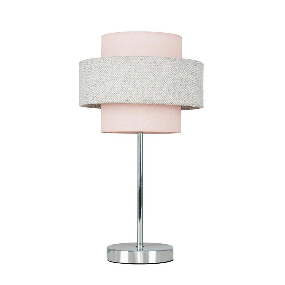 image 1 of ValueLights Weaver Chrome Touch Table Lamp Pink & Grey Shade & Bulb Multi