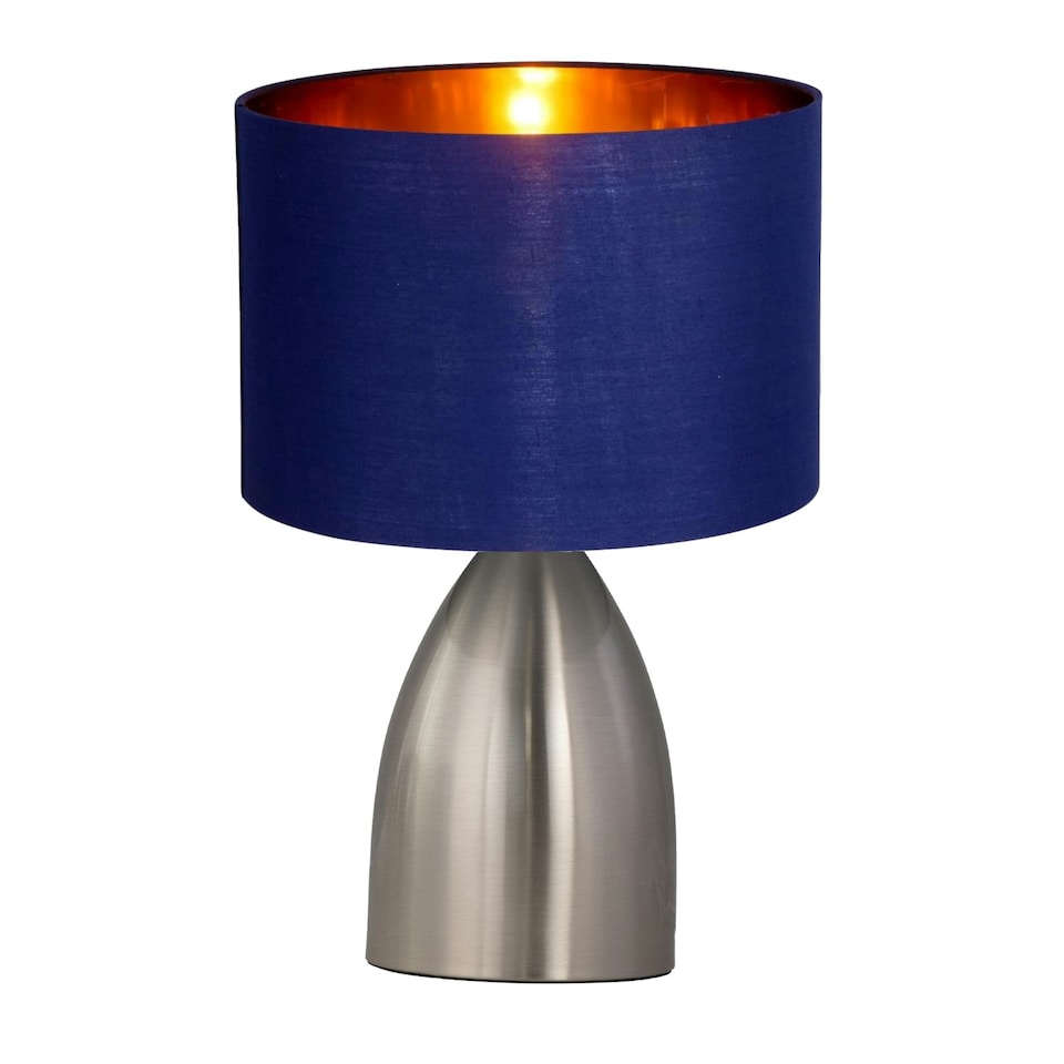 image 1 of First Choice Lighting Valentina Brushed Chrome Touch Lamp with Navy Blue Gold Shade Silver | Blue