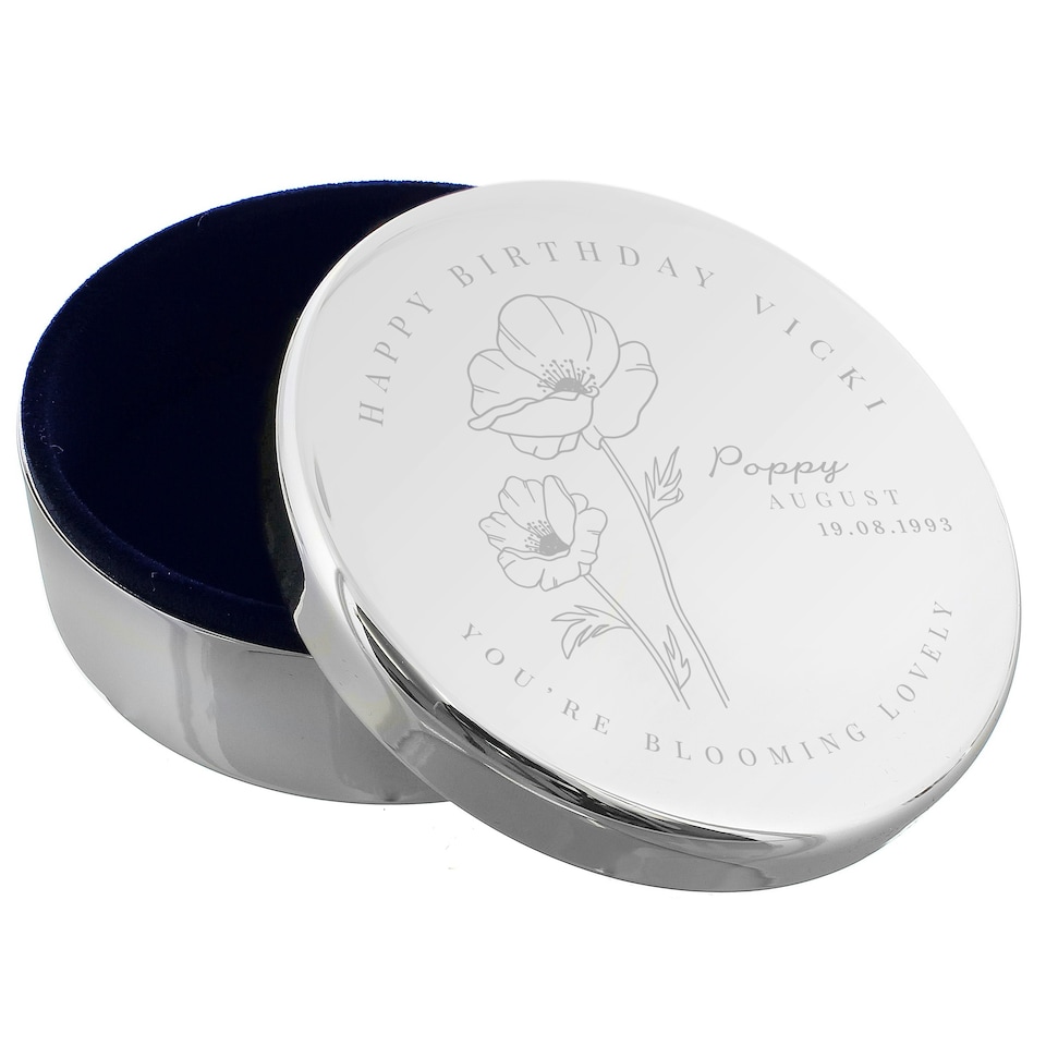 image 1 of Personalised August Birth Flower Round Trinket Box