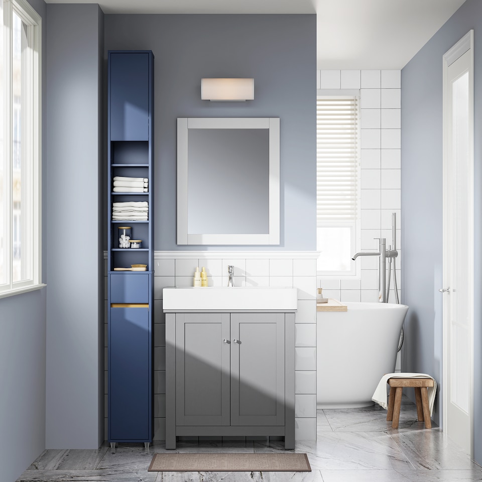 image 1 of SoBuy BZR34-II-B,Tall Bathroom Storage Cabinet with 4 Adjustable Shelves and 1 Drawer | Blue | Blue | 1