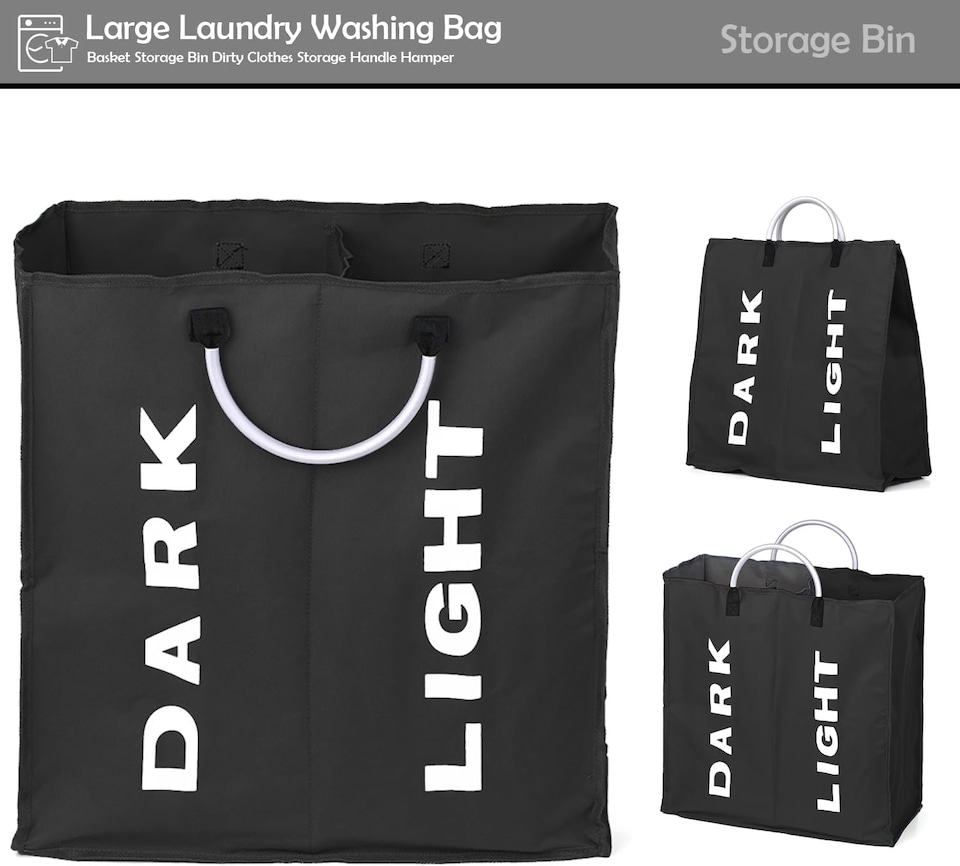 image 1 of Double Collapsible Laundry Basket Bag Divided Clothes Hamper with Handles Foldable Washing Basket for Laundry Sorting Storage