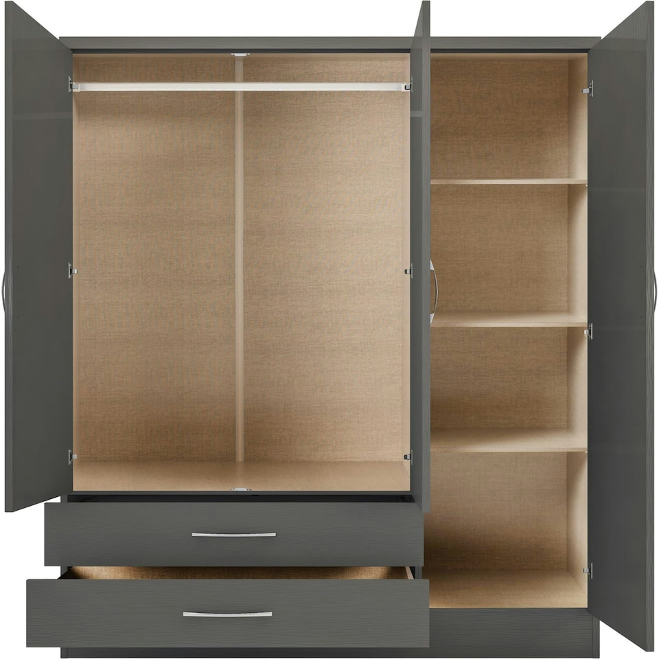 image 1 of Nevada 3 Door 2 Drawer Mirrored Wardrobe Grey | 3D Effect Grey