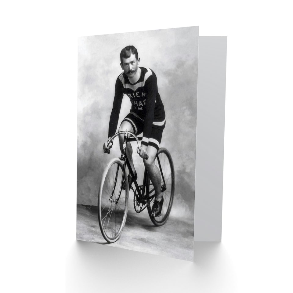 image 1 of Cycling Cyclist Bicycle Vintage Black White Photograph Greeting Card
