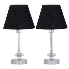 Set of 2 Chrome Jewelled Table Lamps with Black Shades Chrome | Black