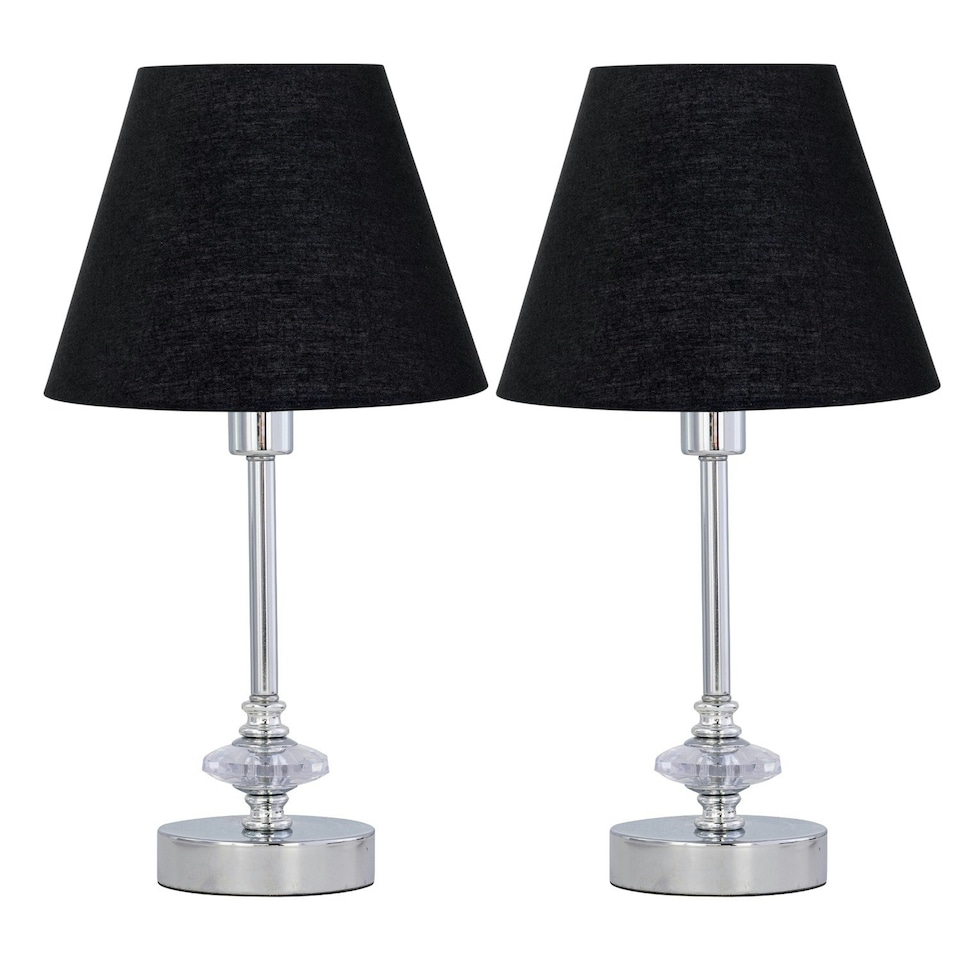 image 1 of Set of 2 Chrome Jewelled Table Lamps with Black Shades Chrome | Black