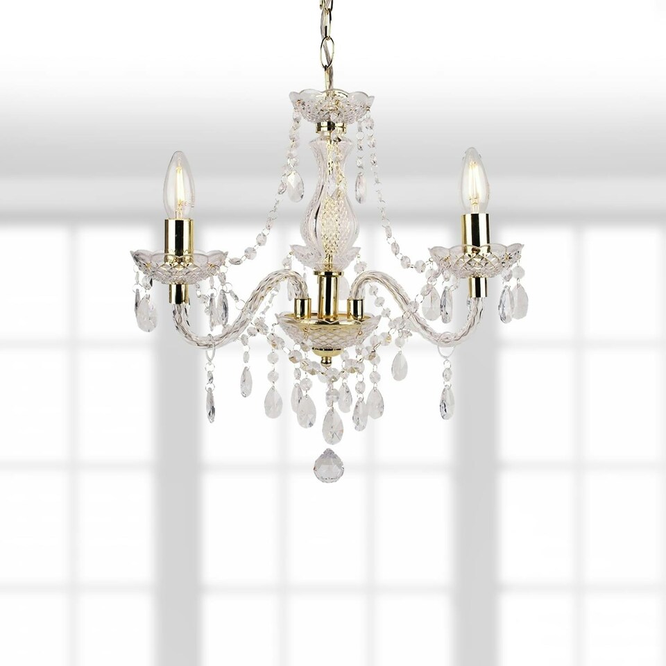 image 1 of Clear and Gold Marie Therese Style 3 x 40W Chandelier Clear | Gold