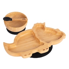 Tiny Dining Children's Bamboo Suction Dinosaur Dinner Set - Black