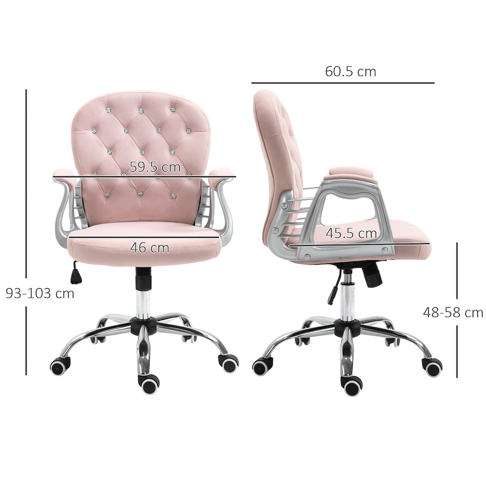image 1 of Vinsetto Office Chair Velour Diamond Tufted Padded Ergonomic 360° Swivel Pink