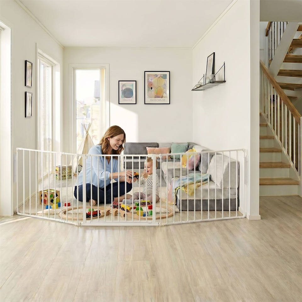 image 1 of Safetots Premium Extra Tall Room Divider, up to 128cm Wide, White, 105cm Tall, Multi Panel Barrier for Baby and Toddler | White