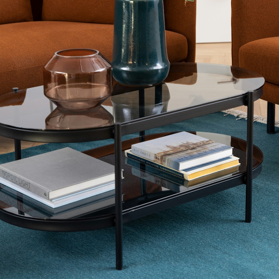 image 1 of Bayonne Oval Coffee Table with Smoked Glass Top