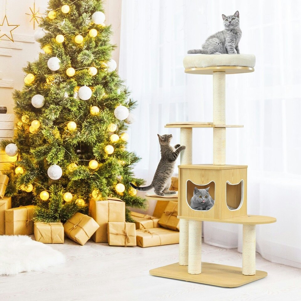 image 1 of COSTWAY 4 Levels Cat Tree Tower Cat Climbing Activity Center