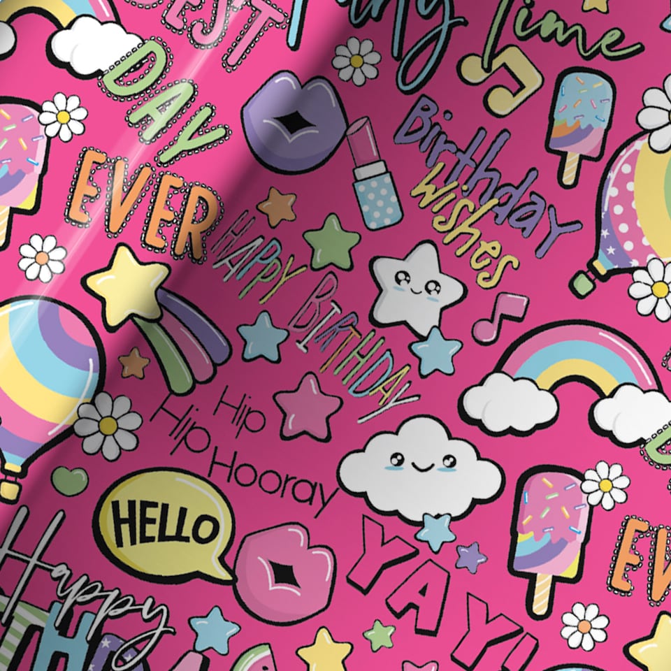 image 1 of Best Day Ever Birthday Hot Pink Gift Wrapping Paper Roll 3m