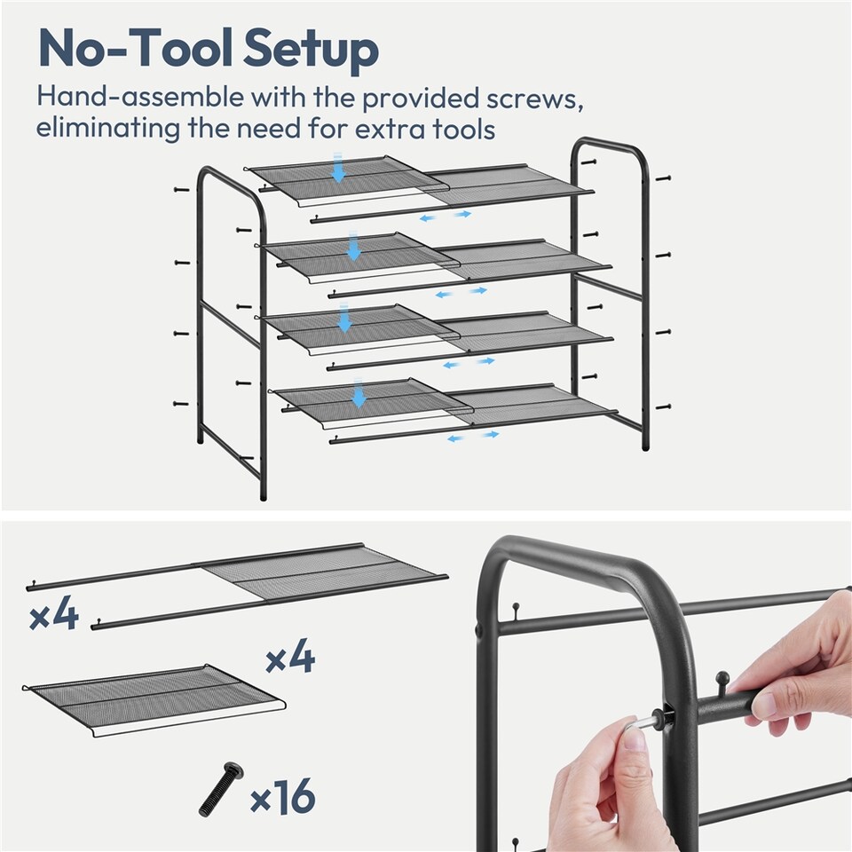 image 1 of Yaheetech 4-Tier Expandable Iron Mesh Wire Shoe Rack Holds 15-20 Pairs of Shoes | Black | One Size
