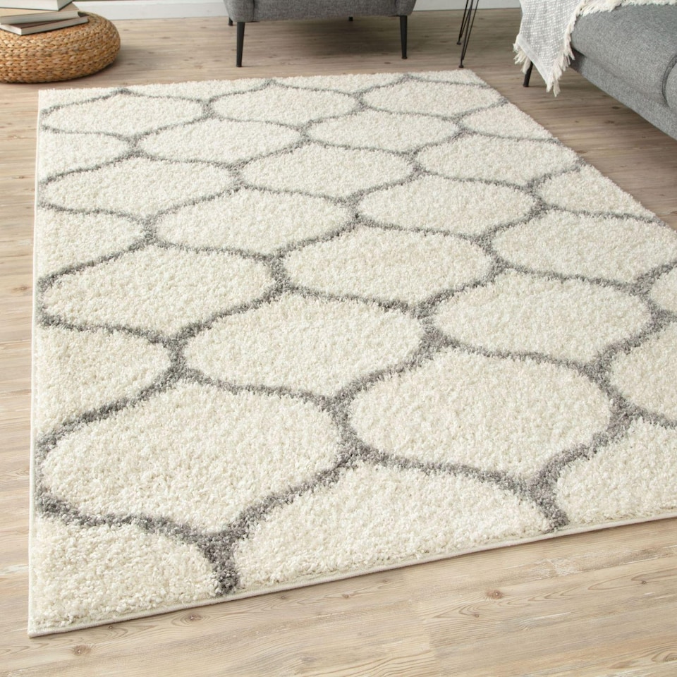 image 1 of The Rugs Moroccan Collection Soft High Pile Shaggy Trellis Floor Rugs and Runners Living Room