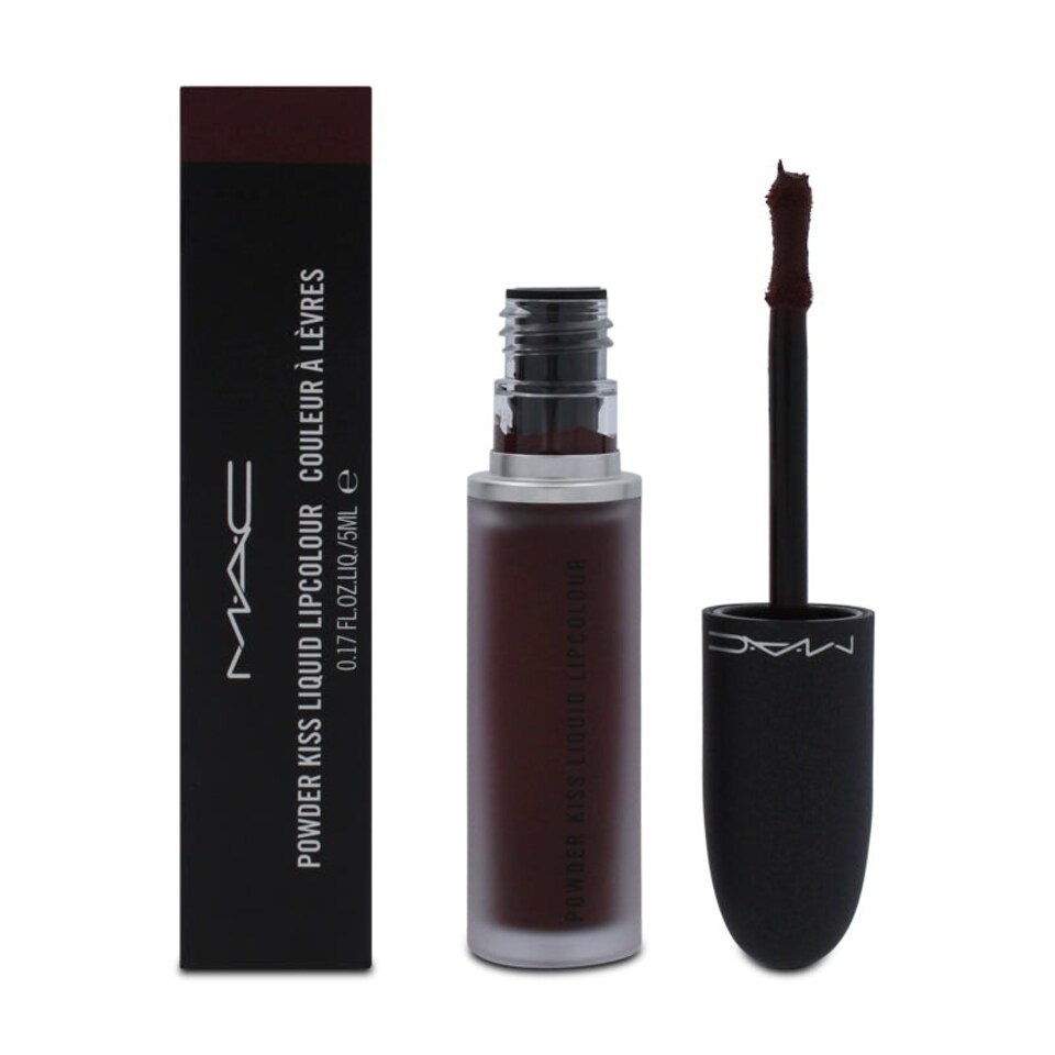 image 1 of Mac Powder Kiss Pink Brown Liquid Lipstick 993 Pretty Pleats 5ml Pink