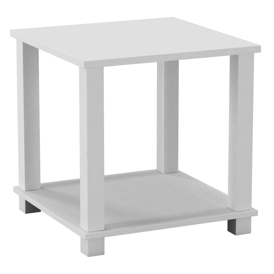 image 1 of Sandra 2 Tier S-Tube End Table Small Wood Bedside Nightstand With Storage Shelf | Multi | White