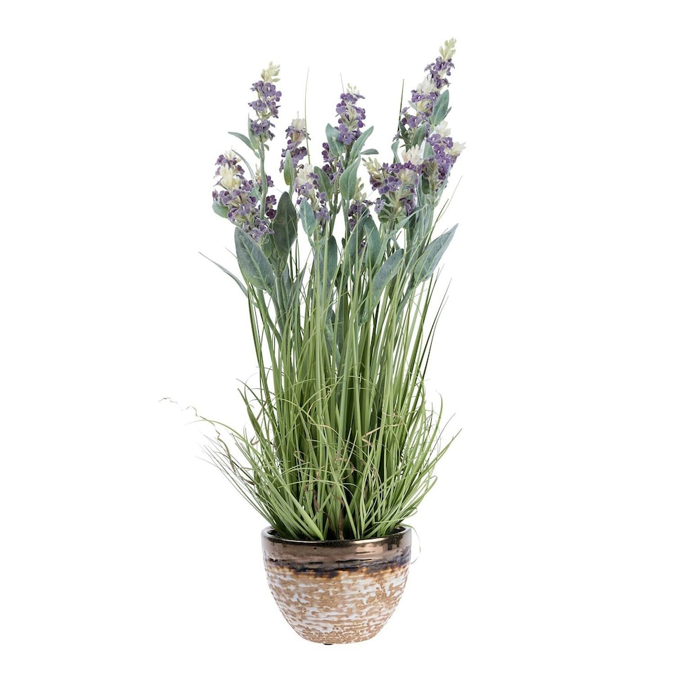 image 1 of Homescapes Artificial Purple Lavender Plant in Decorative Metallic Ceramic Pot, 66 cm Tall
