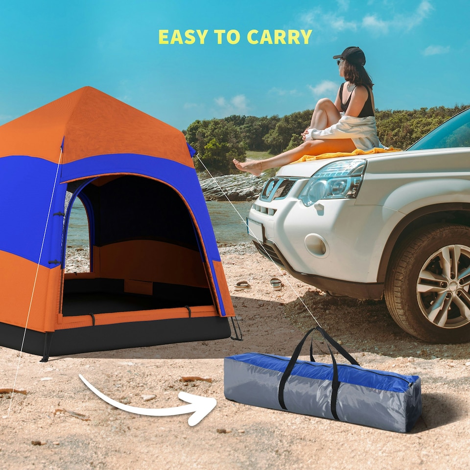 image 1 of Outsunny 4 Person Camping Tent Festival Hiking Shelter, Blue