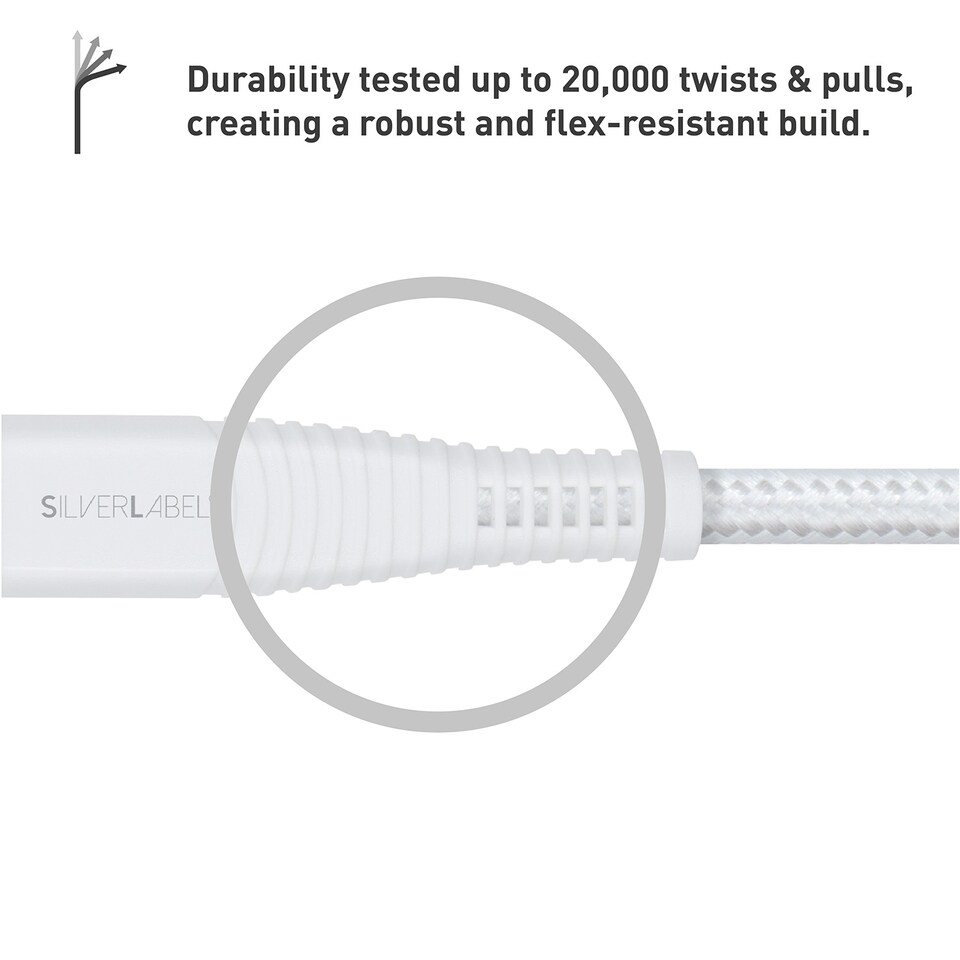 image 1 of SilverLabel 2m USB-A to Lighting Braided Cable White