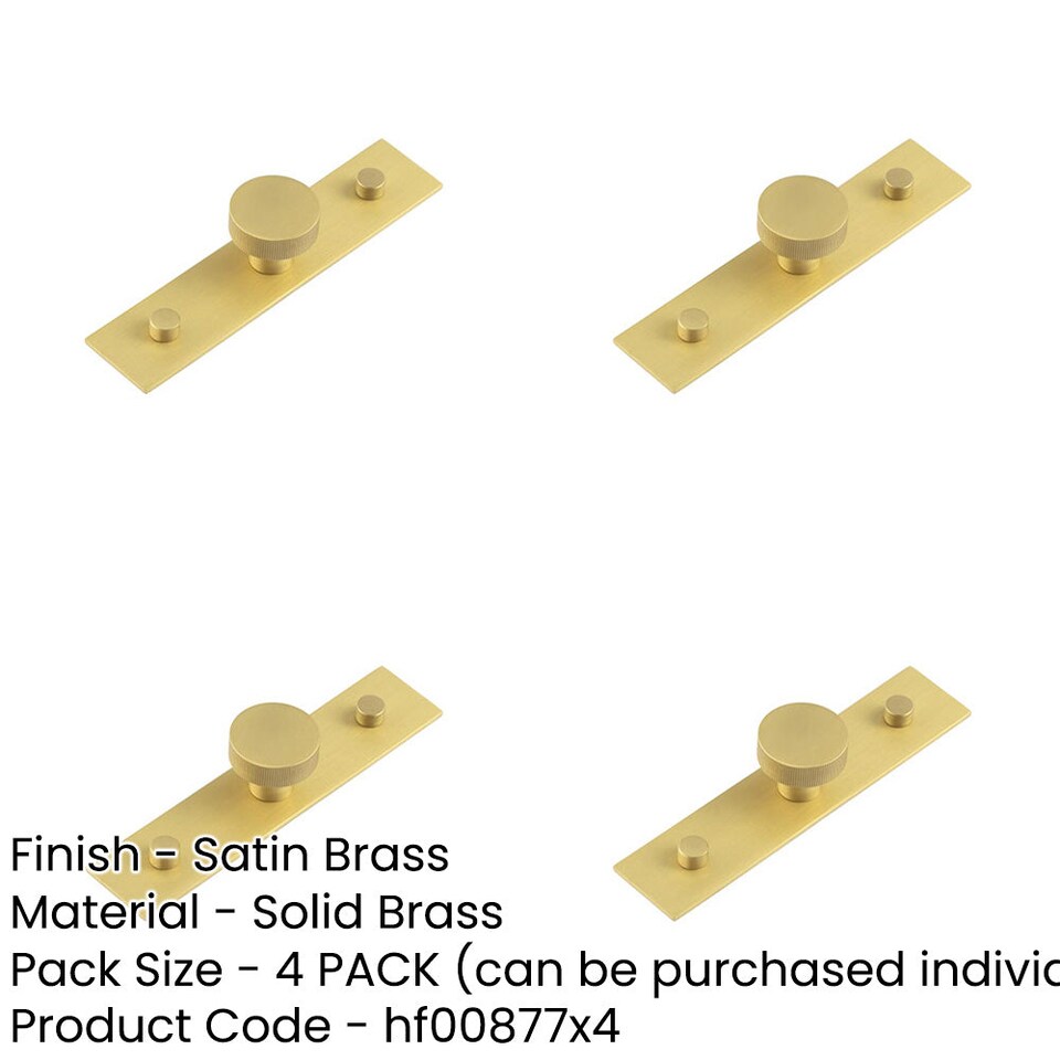 image 1 of 4 PACK Satin Brass Cupboard Knob with Backplate - 30mm Knurling Design - Kitchen Cabinet Knob