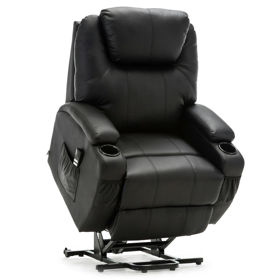 image 1 of Cinemo Dual Motor Rise Recliner Bonded Leather Heat & Massage Chair (Black)