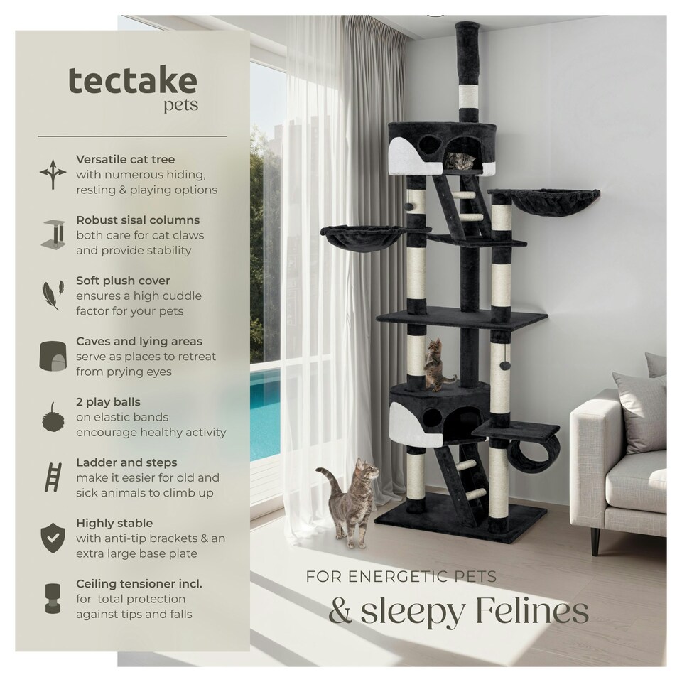 image 1 of Cat Tree Hansi - 243 to 260 cm, sisal cat scratching posts - Black/White