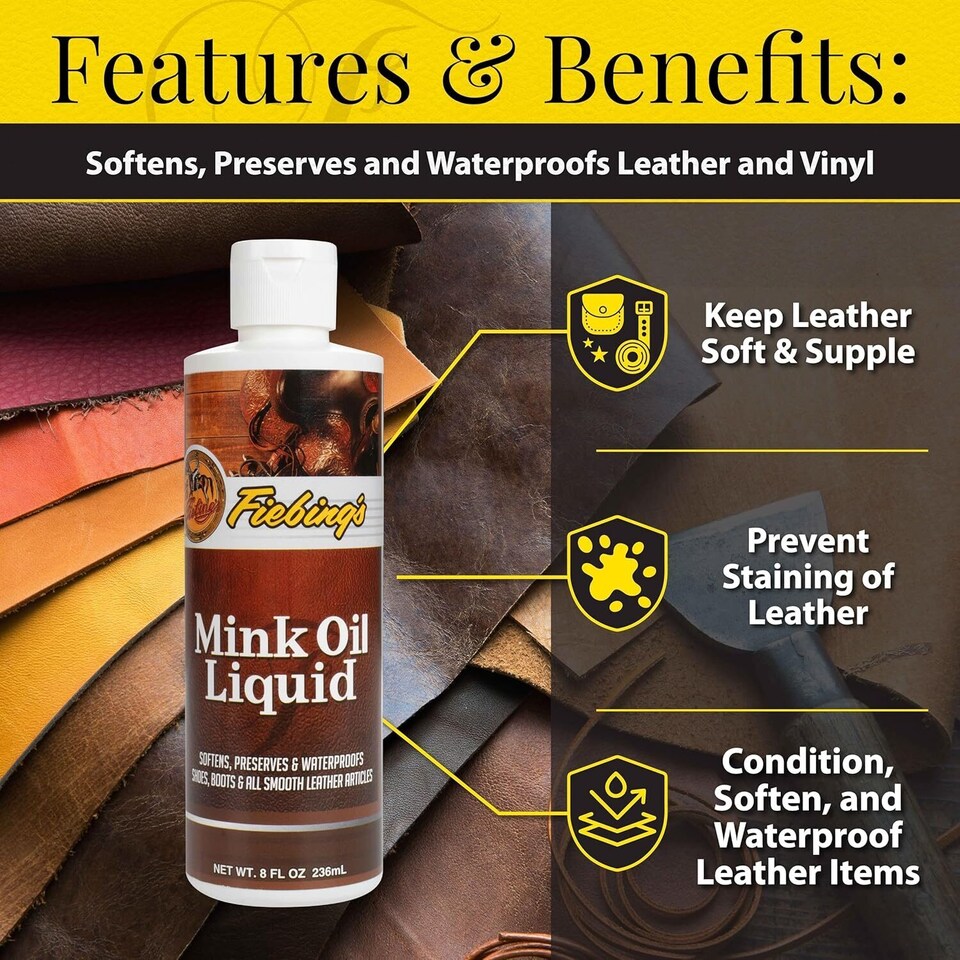 image 1 of Fiebing's Mink Oil Liquid - Deep Conditioning & Weather Protection for Leather 8oz | Clear
