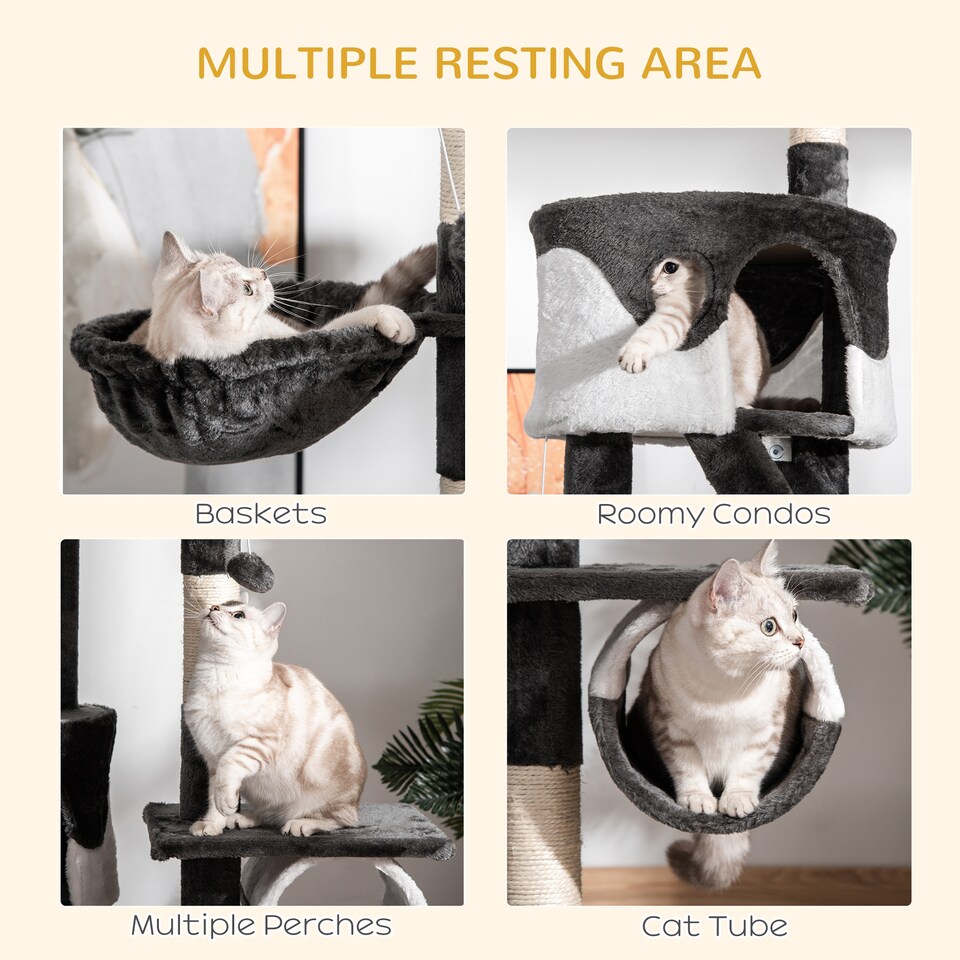 image 1 of PawHut Kitten Tower Adjustable 240-260cm, Scratch Posts, Houses