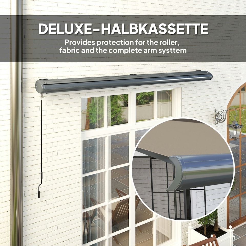 image 1 of Outsunny 4x3(m) Full Cassette Electric Awning, Aluminium Frame Grey | Light Grey