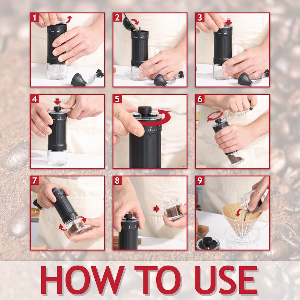 image 1 of SPARES2GO Manual Coffee Grinder Adjustable Ceramic Burr Kit for Aeropress, Espresso, Pour Over, French Press, Moka (30g Capacity)