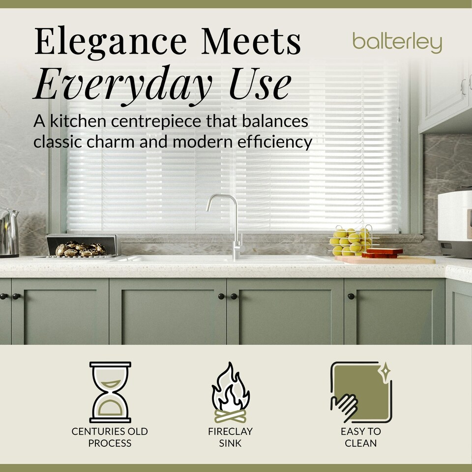 image 1 of Single Bowl Fireclay Ceramic Inset Kitchen Sink & Drainer with Compatible Waste - 1010mm