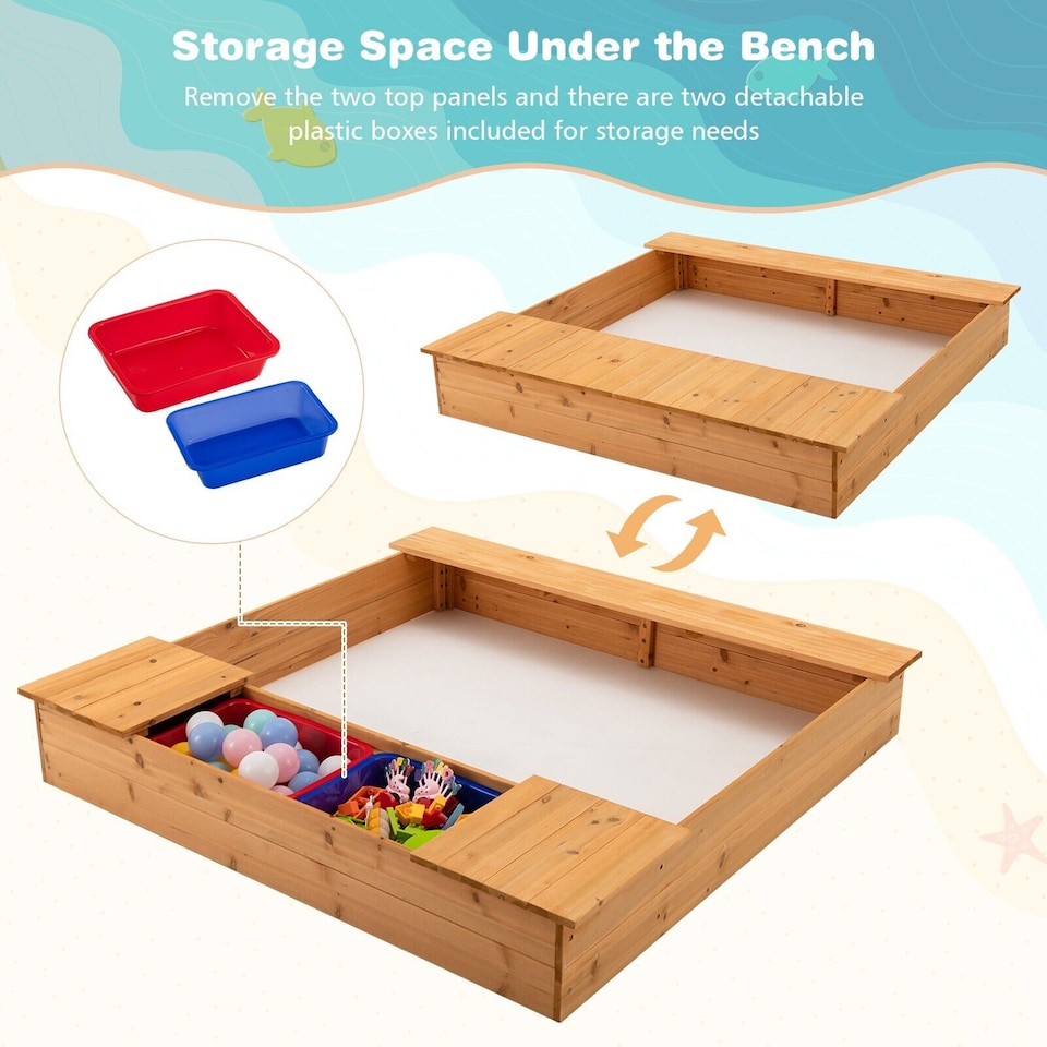 image 1 of COSTWAY Covered Kids Sandbox Kids Wooden Sandbox Outdoor Children Play Station