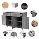 image 8 of VILUXE Mobile Kitchen Island with Foldable Worktop, 2 Drawers, Adjustable Shelves, Towel Rail, Wheels and Solid Wood Feet, Grey and White